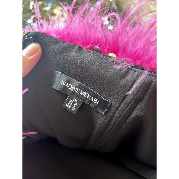 Silver Sequin Dress with Pink Feather Trim - Picture 5 of 6